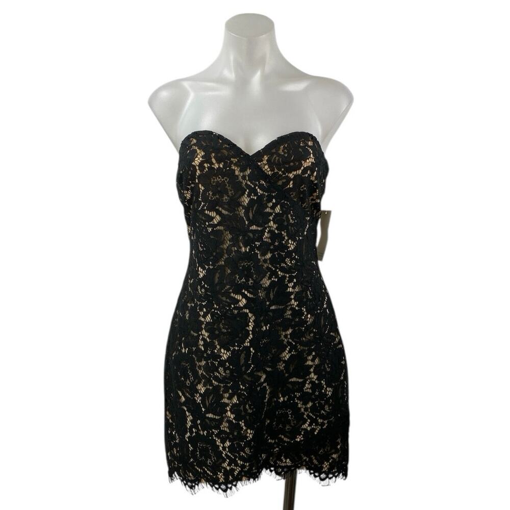 NEW Tobi Black Floral Lace Strapless Sweetheart Sleeveless Mini Sheath Dress L